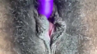 Close up Stimulating My Big Clit Hairy Pussy Creaming