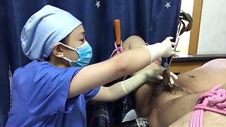 Nurse to ejaculate with prostate massage and anal dildo
