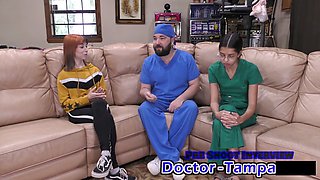 All natural teen in a gyno exam with a shaved pussy and a latex glove fetish