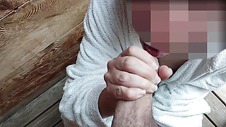 185 Dick Flash - the Student Pull Out Cock in Front of His Teacher in the Sauna and She Helps Cum