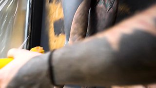 Alt dominatrix pegging tattooed worker
