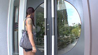 Filthy babysitter gets caught stealing and she pays with her wet pussy