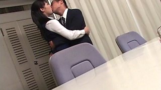 POV video of secretary Akira Watase giving a blowjob to her boss