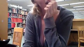 Hot Coed Blows Bubbles and Flashes in School Library