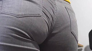 Hot Secretary in Tight Jeans Teases Ass with Visible Panty Line