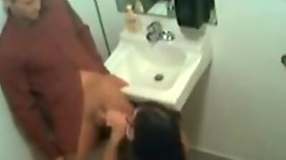Gag inducing throat job in the bathroom!