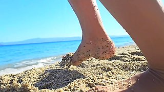 Sexy Hairy MILF Sunbathes Naked on the Beach and Pisses in Public