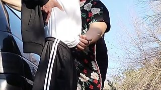 MILF Mother-in-Law Holds My Dick While I Pee Then Sucks It Deep Throat in Public