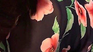 Grandma Gave a Blowjob in the Kitchen Without Taking off Her Red Panties.