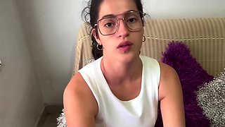 Shy and lovely nun brunette wearing glasses gets fucked by a lustful guy