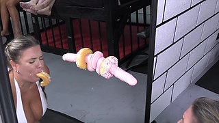 Bad Bad MILFs Take the Donut Dildo Deepthroat Challenge