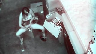 Stock room slut masturbating