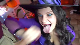 Young Witch Verlonis Gets Wild with Justin Silver on Halloween - Blowjob & Roleplay Fun