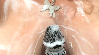 Shower Wet Hair Natural Big Tits Faux BBC Handjob Cumshot Dildoe 10inch Monster Cock Shower