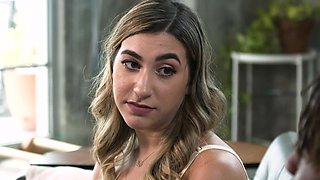 Hot blonde with pierced nipples, Lexi Grey, fucks her friend's big cock brother on the couch