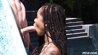 An awesome doggy style fuck with a busty black doll Cali Sweets