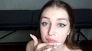 Small-Titted Babe Gets a Huge Facial and Swallows