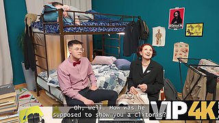 Redhead mature teacher feasts on a naughty student's big cock