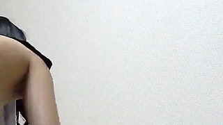 Girls-only Apartment in Japan, a Girl Cleaning in Apron Style Miniskirt Uniform, Thong Wedgie Panties, and White Socks