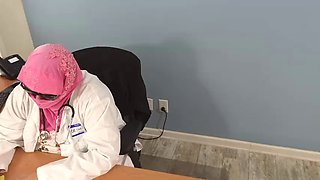 Hijab big ass bbw mature MILF doctor gets her big chubby juicy wet pussy fucked close up by patient in office doggy style - SSBBW