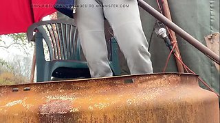 Sweet Hana Japanese teen pissing pussy from behind amazing view