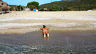 Omg!!! Sexy Hairy MILF in the Sea and on the Nudist Beach