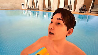 Perfect pool day with big booty and busty fun in a wild threeway