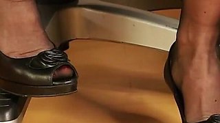 Peeptoes, Garter Belt & Black Nylons - Dangling & Foot Tease in Robe