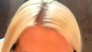 Big cock blonde amateur with glasses drools on cock