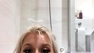 Happy blonde super teen masturbates herself with a toy
