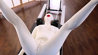 White latex doll gets her physical workout session with