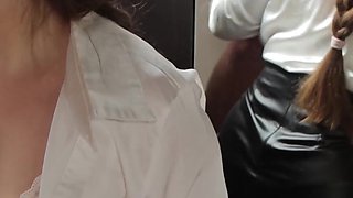 Secretary in Stockings High Heels Blowjob - Cum in Mouth