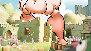 Zelda drinks muscle grow giantess potion and explodes into a muscled futanari behemoth with muscles as big as mountains