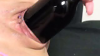 Wine bottle and monster dildo fucking amateur milf