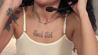 Young Girl with Curly Hair in Virtual Sex in Exchange with Her New Headphones.