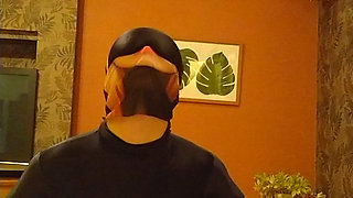 I wore a beautiful girl mask and masturbated in tights all over my body.