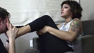 BrattyFootDom Daisy Ducati foot fetish fun at the office