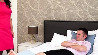 Skinny brunette MILF sucks and fucks a big cock
