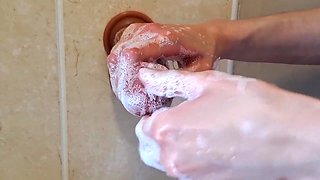 Washing My Realistic Soft Dildo Before Playing With It And Clit Until Super Nice Orgasm