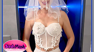 Hotwife Poses in a Bride Costume