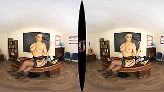Desk Space; Teacher Student Strip Solo Black Lingerie Garter Belt Nylons Huge Tits Tan