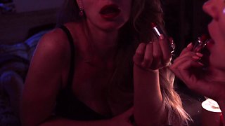 Watch me bang my horny stepsister while she uses her lipstick and playes with her dildo