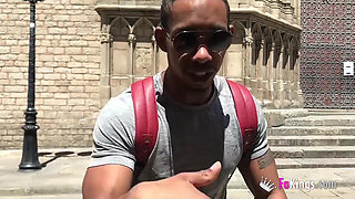 Lily parades her naked body around the streets of Barcelona and gets nailed by Jesus' big black cock