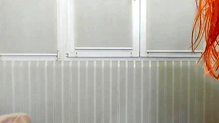 Sexy amateur redhead teen double dildo action