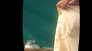 Stepsister is trying to touch stepbrother sister wearing blouse bra saree after taking open bathroom bath