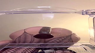 Phat caboose light-haired with diminutive milk cans is railing a black fuck-a-thon plaything in front of the camera