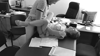 Boss secretly films petite secretary getting fucked on office table
