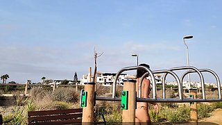 Micro Bikini Outdoor Gym Workout and Public Masturbation