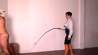 Big breasted mature femdom vixen teasing with her whip