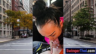 Thai MILF big cock car blowjob in public